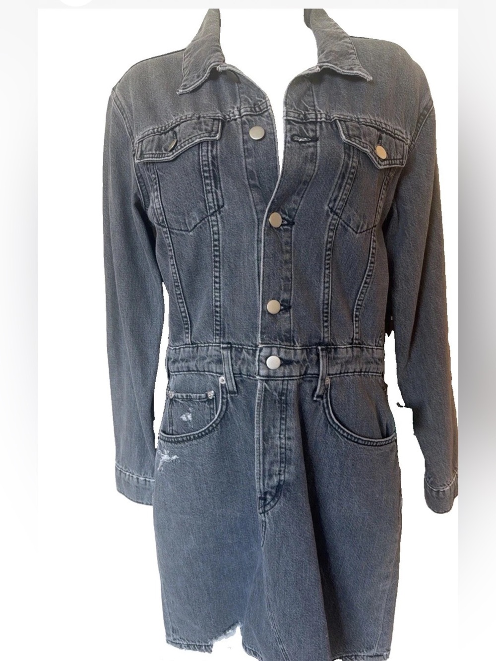 Maurices Washed Black Denim Jumpsuit Jeans Dress Mini Women Distressed